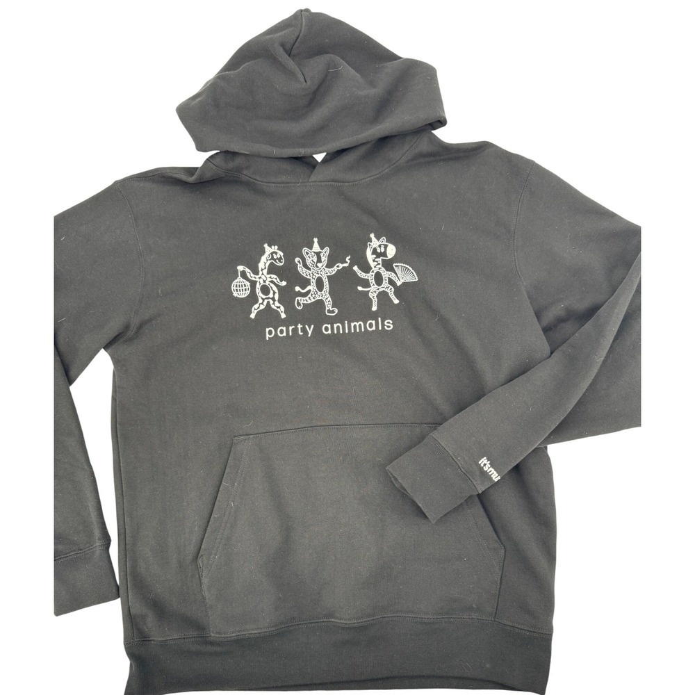 MADE Party Animals Graphic Hoodie Sweatshirt Men's Medium Black Party Rave Fun